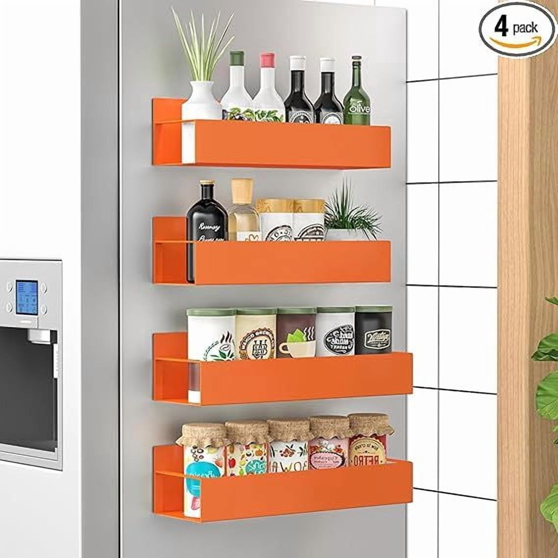 4 Pack Magnetic Spice Storage Rack Organizer for Refrigerator & Oven Orange Fridge Organizers and Space-Saving Kitchen Storage Shelves