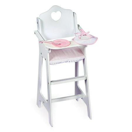badger basket gingham doll high chair with plate, bib, and spoon