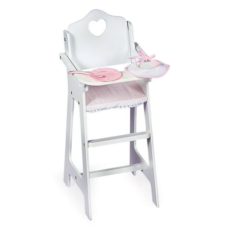Badger Basket Gingham Doll High Chair with Plate, Bib, and Spoon - White/Pink - Fits American Girl, My Life As & Most 18" Dolls
