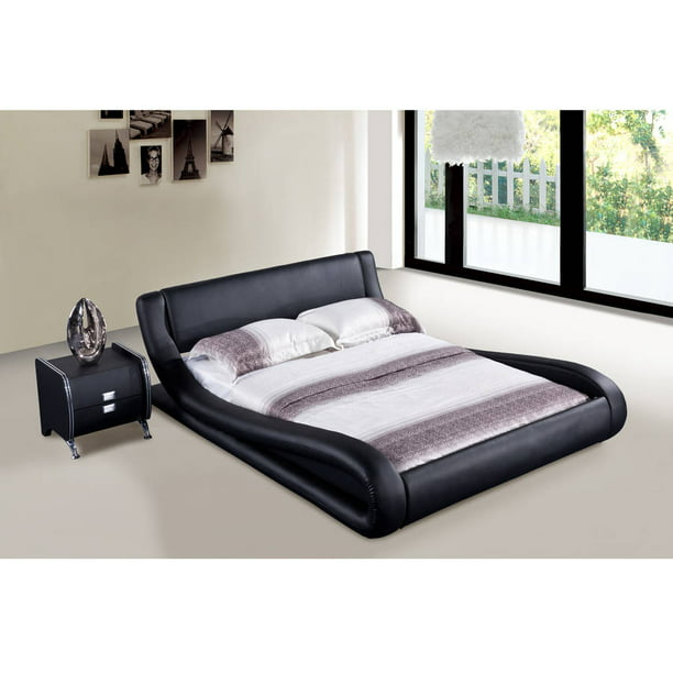 Dona Contemporary Faux Leather Platform Bed Black Eastern King