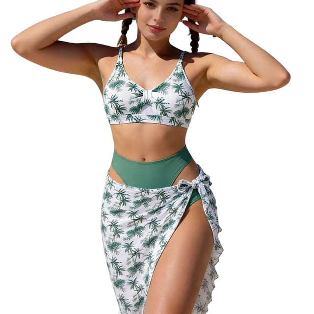 Girls' Two-Piece Swimsuit Set for Kids with Floral Print and Cover-Up, Breathable Rash Guard and Swim Shorts for Beach or Pool