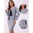 thumbnail image 2 of DARING DIVA Women's Collarless Peplum Blazer Sheath Skirts 2 Pcs Suit Set XL Gray Purple, 2 of 6