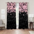 thumbnail image 2 of Pink Cherry Petals Blackout Curtains, Japanese Cherry Flowers Thermal Insulated Bedroom Window Curtains, Black Floral Blossom Window Curtain For Kitchen Living Room 26"W x 54"L (Pack of 2), 2 of 6