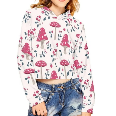 

Renewold Pink Mushrooms Graphic Hoodies for Teens Girls 13-14 Years Casual Long Sleeve Pullover Crop Tops Sweatshirts Chill Indoor Daily Clothes