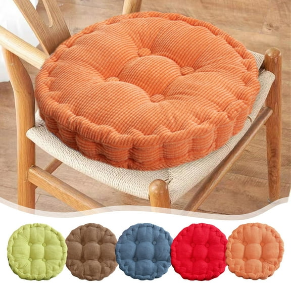 Corduroy Round Chair Cushion, Thickened Cotton Filled Seat Pad, Soft Solid Blue Pillow for Dining Chairs, Patio Furniture, and Floor Seating (1 Pc)