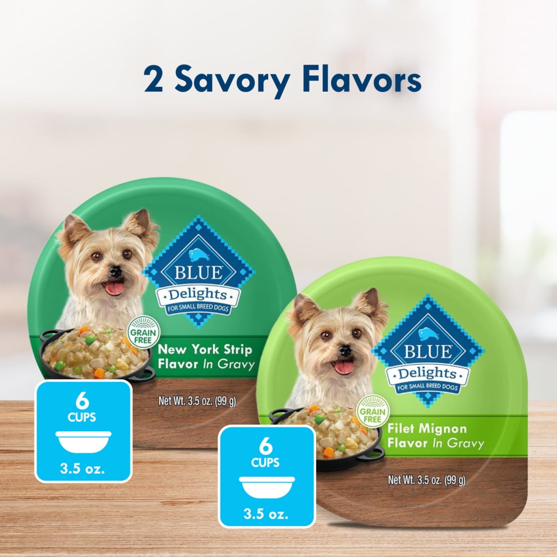(3 pack) Blue Buffalo Delights Adult Small Breed Filet Mignon & New York Strip Wet Dog Food Variety 12 Pack, 3.5 oz Cup