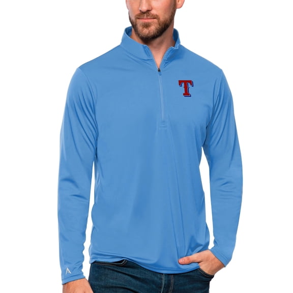 Men's Antigua Powder Blue Texas Rangers Tribute Quarter-Zip Pullover Top