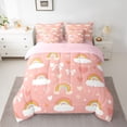 thumbnail image 2 of Homewish Cartoon Rainbow Cloud Bedding Comforter Set 7pcs, Kawaii Pink Bowknot King Bedding Sets, Love Heart Print Reversible Bed Sheets, Luxury Bedroom Decor, 2 of 7