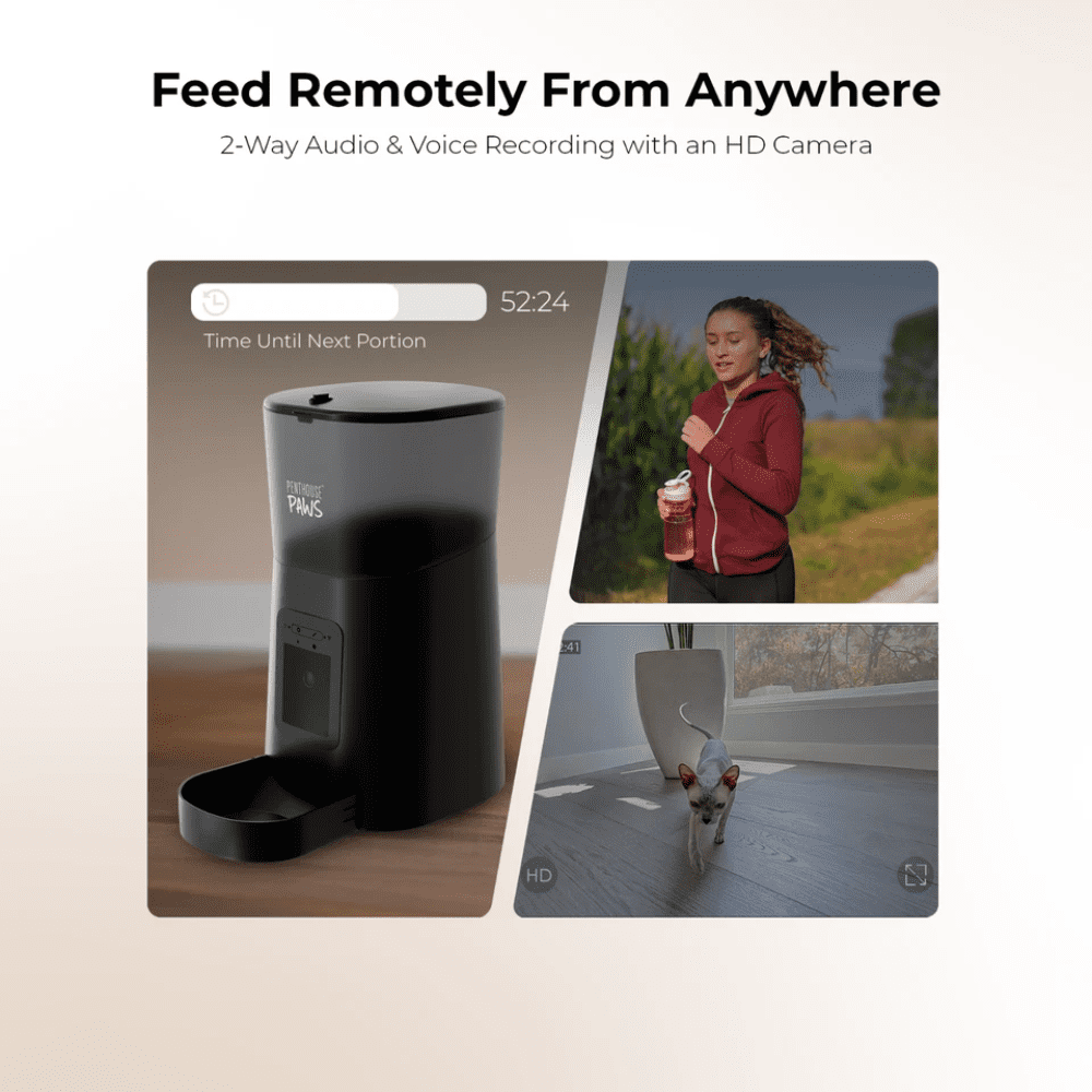 Penthouse Paws Smart HD Pet Feeder, 6L Dry Food Capacity, 1080p Camera, 2-Way Audio, Scheduled Meals,  Backup Power, Easy to clean, Anti-Jam Design for Cat & Dog, Black
