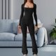 thumbnail image 2 of Monos de manga larga para mujer, pantalones largos de pierna ancha, mameluco para mujer, moda elástica Negro S Jinwen Mono corto, 2 of 8