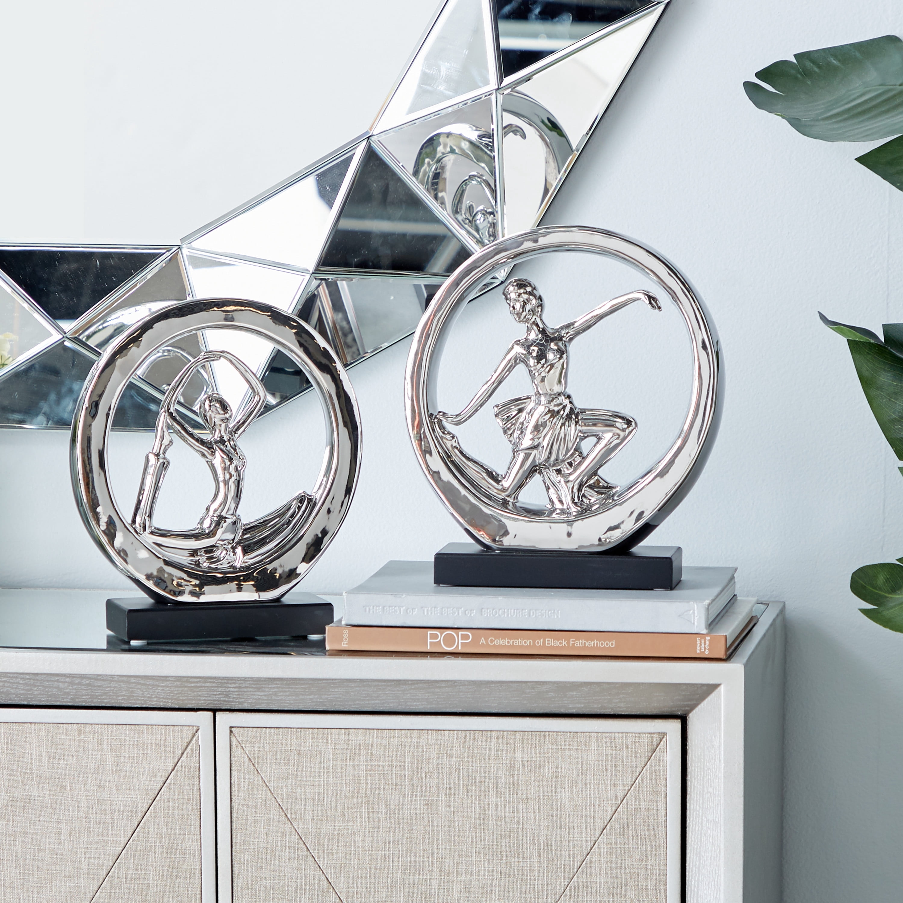 11", 10"H Silver Polystone Dancer Sculpture, by DecMode (2 Count)