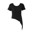 thumbnail image 3 of inhzoy Kids Girls Ballet Dance Crop Top Slit Irregular Hem Wrap Tops Gymnastics Short Sleeve T-Shirt Black 11-12, 3 of 6