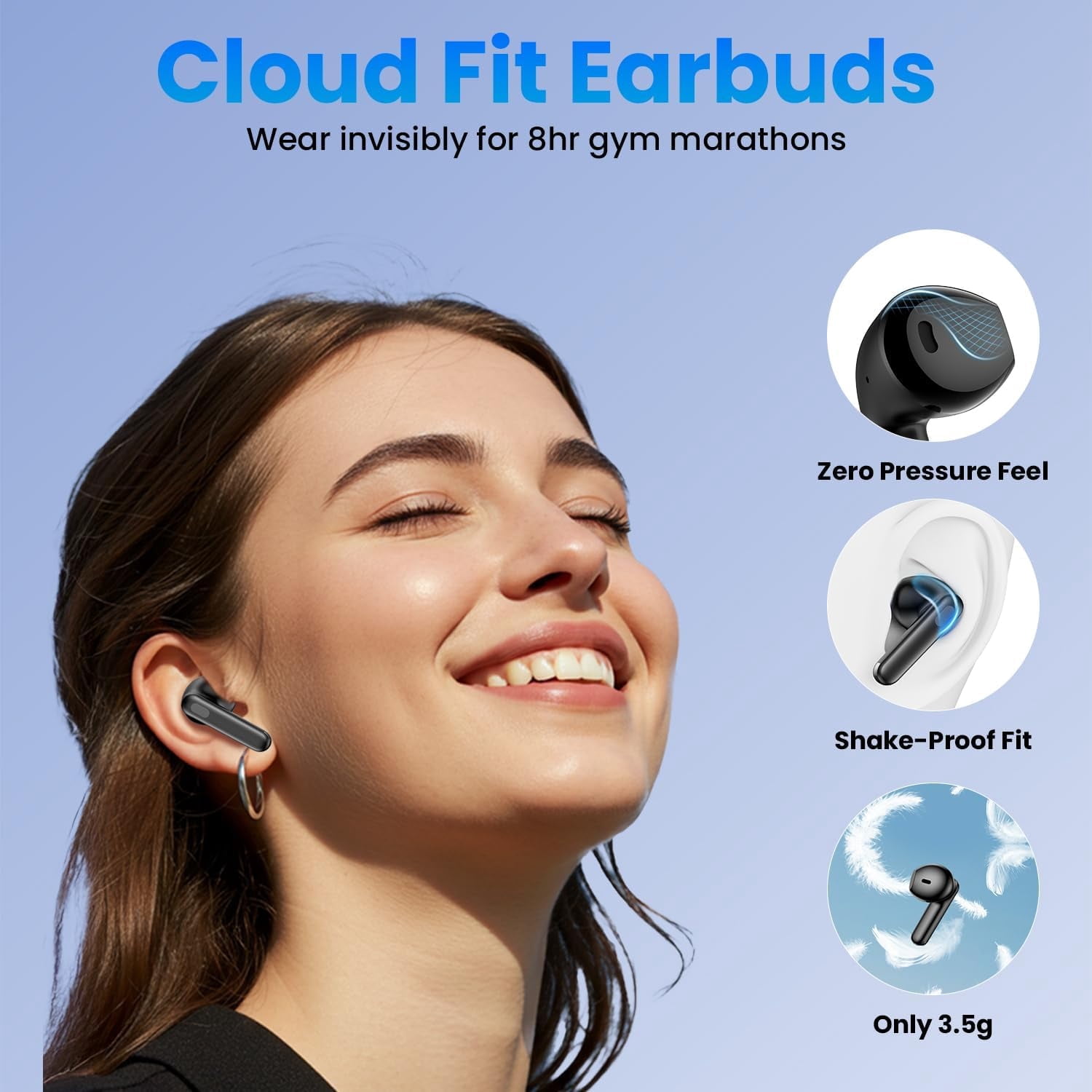 Wireless Earbuds, Bluetooth Headphones with Deep Bass Stereo, 48H Playback Ear Buds LED Power Display, Lightweight, IPX7, in-Ear Earphones Mic for iPhone/Android/iPad, Black