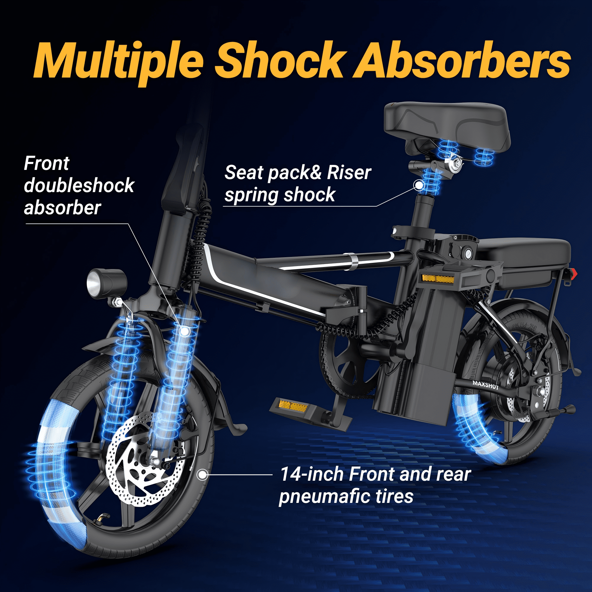 Electric Bike Black 500W 48V, 14' Mini Ebike for City Commuter, Folding Electric Bicycle for Adult with Two Seats UL2849