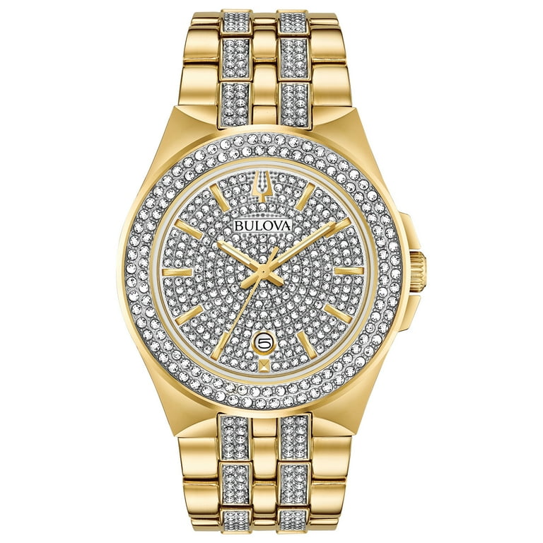 Bulova Men s Crystal Accent Gold Tone PVD Watch and Dog Tag
