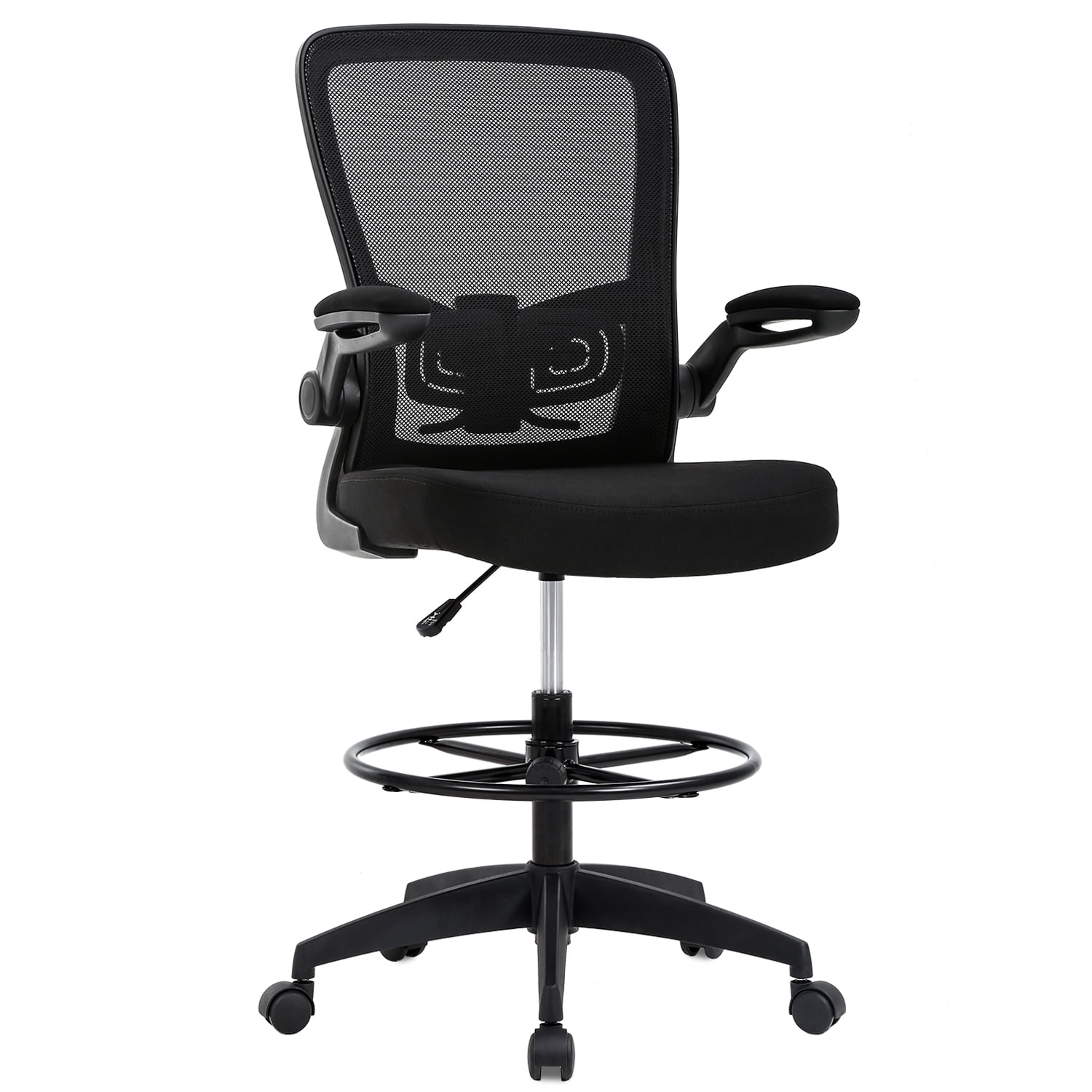 drafting chair tall office chair adjustable height with lumbar support flip  up arms footrest mid back task mesh desk chair computer chair drafting