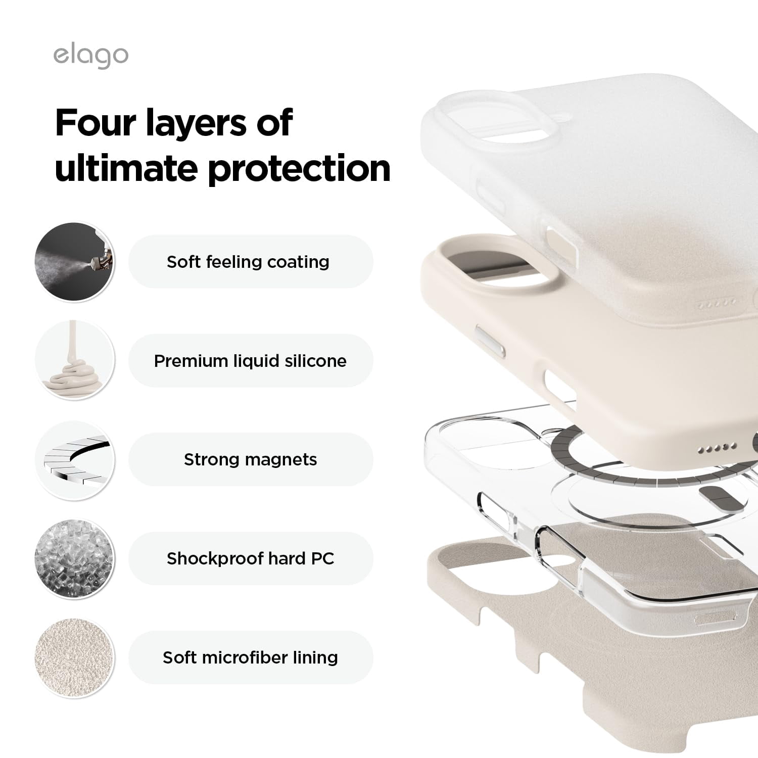 elago Magnetic Silicone Case Compatible with iPhone 16 Plus Case 6.7 Inch Compatible with All MagSafe Accessories - Built-in Magnets, Soft Grip Silicone, Shockproof [Stone]