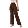 thumbnail image 3 of Women'S Wide Leg Dress Pants High Waisted Trousers Business Casual Slacks Button Palazzo Pant Brown M, 3 of 8