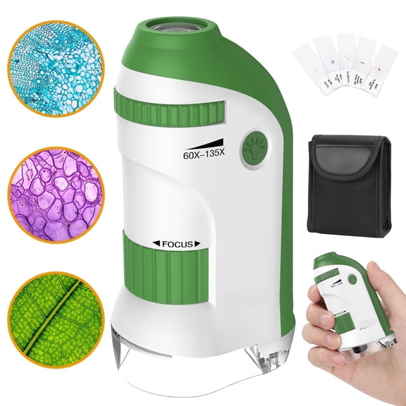BEBANG Pocket Mini Microscope, 60X-135X Handheld Portable Kids Microscope for Microbiological Observation Lab Study