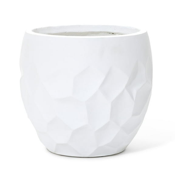LuxenHome 14.6-Inch Round White Geometric MgO Planter
