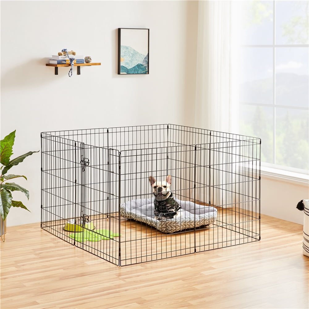 Yaheetech 30″ H 8-Panel Foldable Pet Playpen with Door for Indoor Outdoor Use, Black