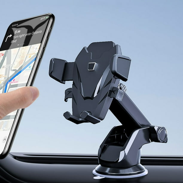 Soporte universal para teléfono para automóvil | Parabrisas giratorio de 360° y soporte para salpicadero | Ventosa fuerte | Se adapta a teléfonos inteligentes de 4 a 7 pulgadas | Operación con una