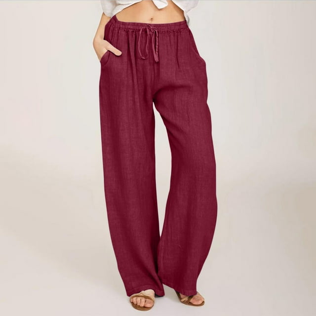 WILLBEST Pantalones Casuales de Mujer, Color Sólido, con Cordón, Cintura Elástica, Bolsillo, Pantalones Largos y Anchos para Uso Diario Cómodo. Mediana