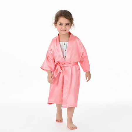 

WOLLED Baby Girls Faux Silk Nightgown Girls Satin Bathrobe Cozy Long Sleeve Silky Sleepwear for Home Hotel Kids Clothes for Infant 12 Months to 21 Years