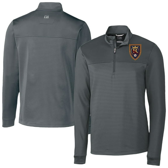 Men's-Cutter & Buck Gray Real Salt Lake Traverse Stretch Eco Stripe Tri-Blend Quarter-Zip Top