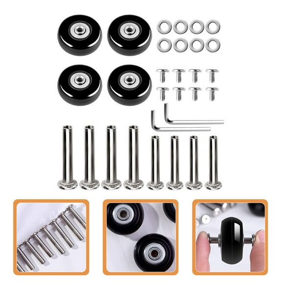 Luxshiny 1Set Black Rubber Luggage Wheel Replacement Kit Durable Swivel Caster Wheels for Suitcase Repair