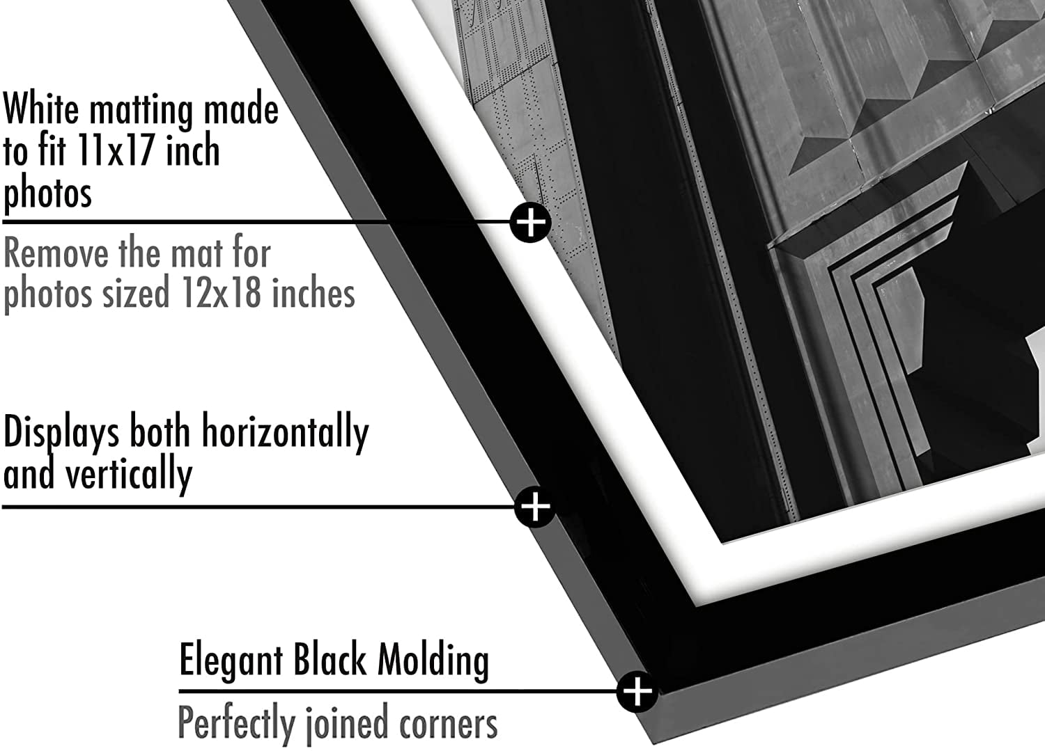 Americanflat 12x18 Picture Frame in Black with 11x17 Mat - Set of 2 Frames - Displays 11x17 " Photos With Mat and 12x18 Without Mat