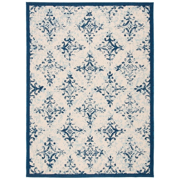 Safavieh Courtyard Duana Geometric Indoor/Outdoor Area Rug, Ivory/Navy, 5'5" x 7'7"