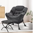 thumbnail image 2 of Grande moderno accent chair con foldable footrest ottoman - forrado dark gris reading lounge chair, 2 of 7