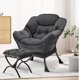 thumbnail image 2 of Grande lounge chair con foldable footrest - moderno accent chair para dormitorio, dorm, oficina - forrado reading chair in dark gris, 2 of 7