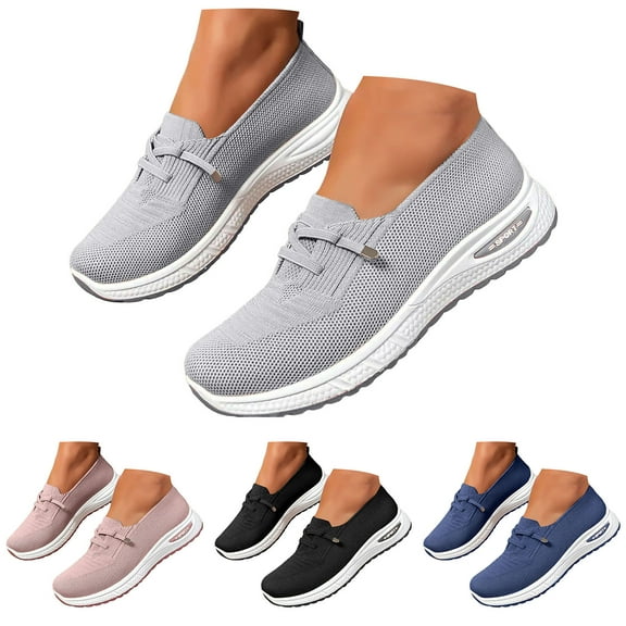 Modisza Women's Slip on Walking Shoes Comfortable Knit Casual Running Sneakers Orthopedic Dressy Ballet Flats Shoes Black 6