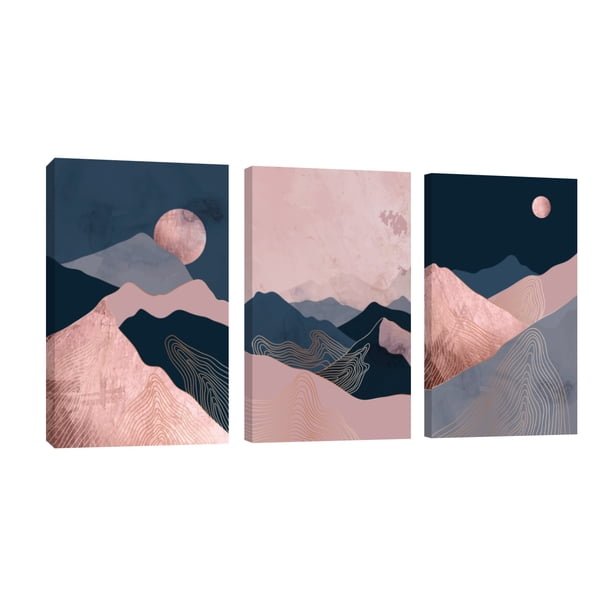 Cuadro Decorativo Tríptico Vertical Montañas de Noche Canvas Revolution Set De 3 Cuadros 25x38 cm