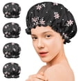 thumbnail image 7 of Shower Caps,Pioneer Flower Floral Print Pattern Waterproof Shower Cap for Women 4 Pieces,Double Reusable Hair Cover for Shower PEVA Elastic Stretch Hem, 7 of 7