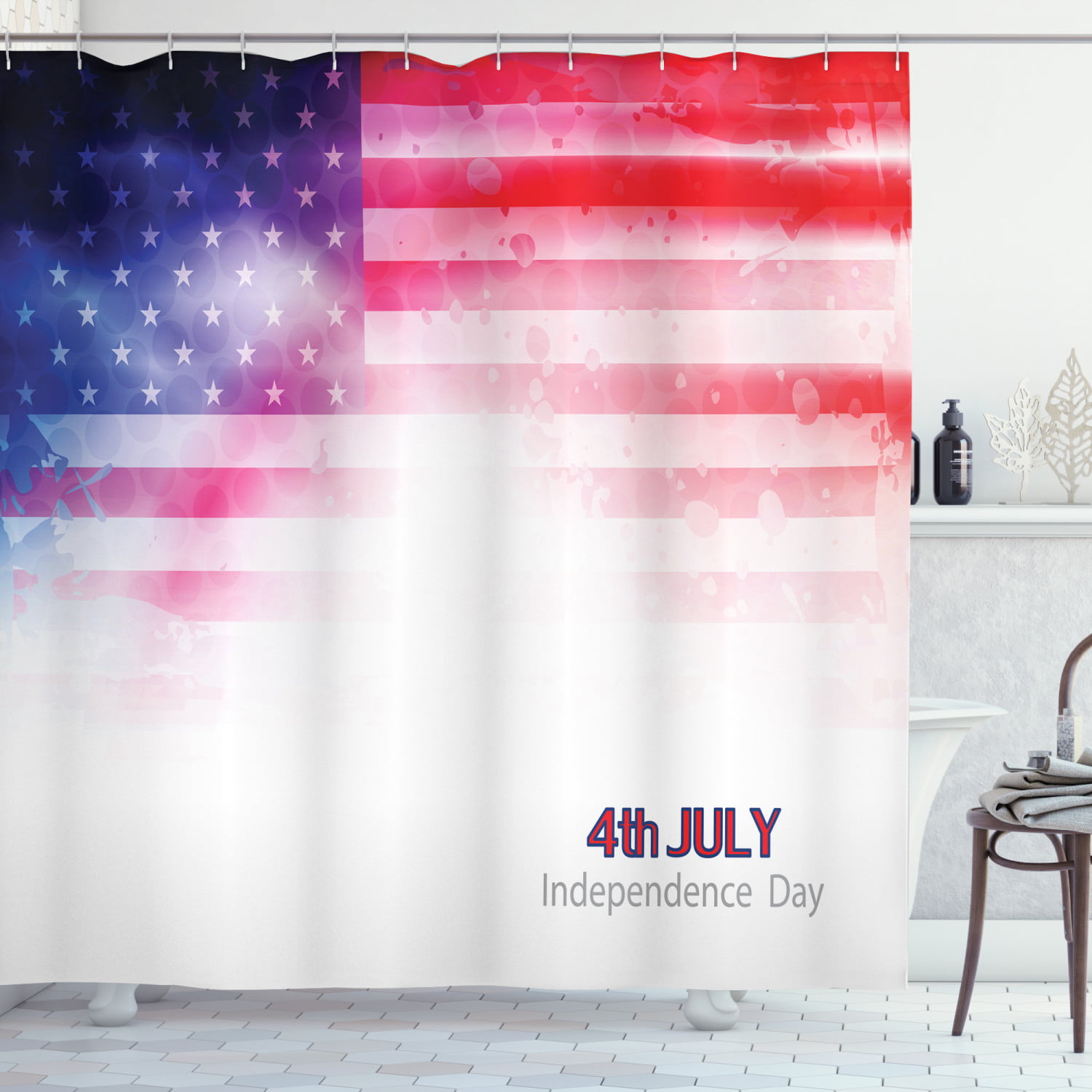 72X72"US Flag &Eagle &Fireworks Polyester Fabric Shower Curtain Hooks Bath Decor 