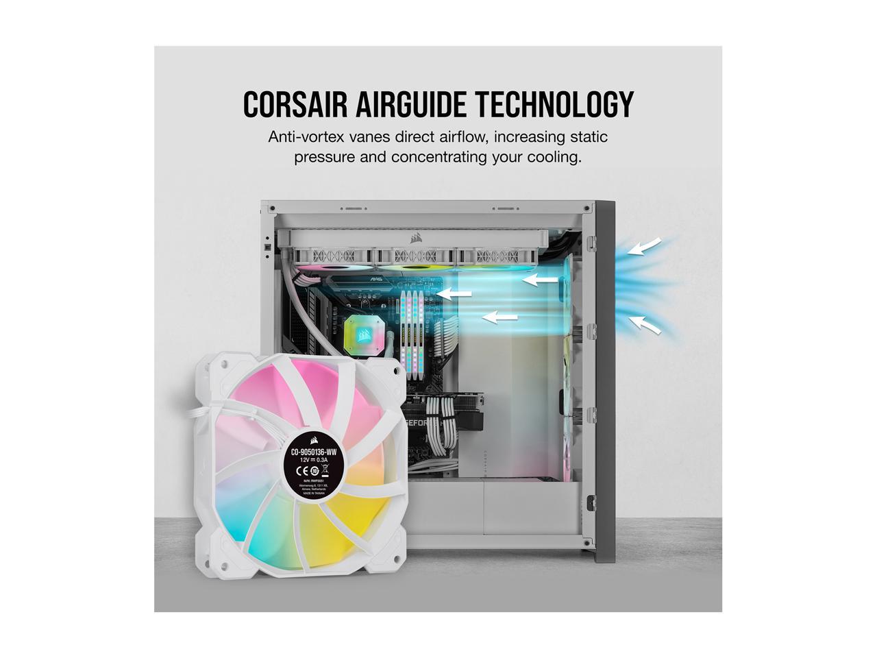 3 Corsair SP120 RGB ELITE Performance 120mm PWM Fans - White - 4-Pin Power & RGB