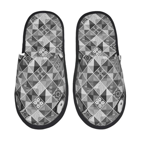 Balery Yin Yang With Black And White Slient Indoor Furry Fleece Comfort House Shoes Soft Non-Slip Home Shoes Cotton slippers House Slippers-- Large