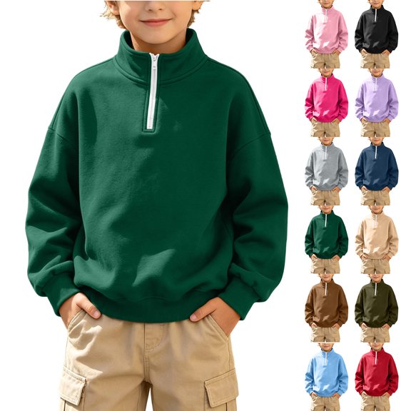 MexChoioe Boys and Girls Half Zip Sweatshirt Quarter Zip Mockneck Pullover Solid Long Sleeve Sweatshirts for Big Kids