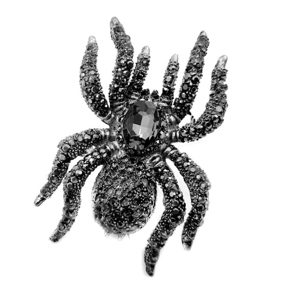Jewelblings Vintage Statement 10-Legged Large Black Crystal Rhinestone Spider Brooches Huge Dangerous Bug Pin for Halloween Party Jewelry