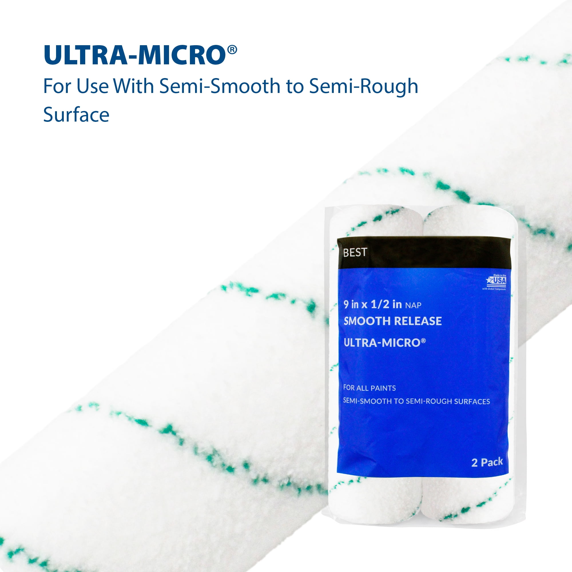 (3 pack) BEST 9" x 1/2" Ultra Microfiber Roller Covers 2-Pack