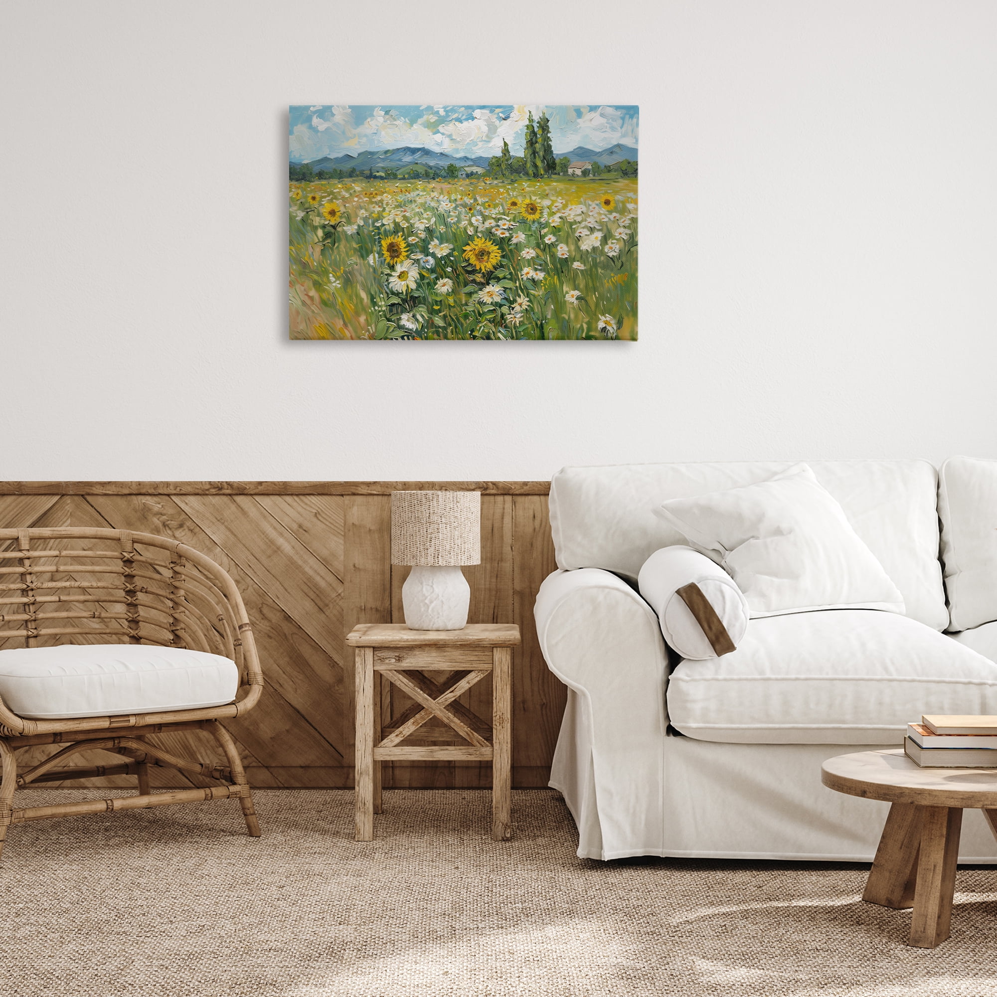 Stupell Industries Sunflower & Daisy Meadow Landscape & Nature Painting Wrapped Canvas Art Print Wall Art, 30 x 20