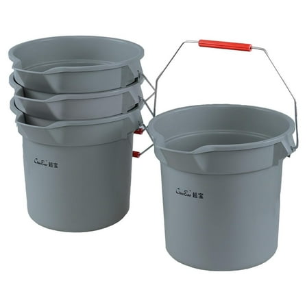 3.5 Gallon Cleaning Plastic Buckets with Handles, Gray Industrial Round Utility Pail, 4-Pack