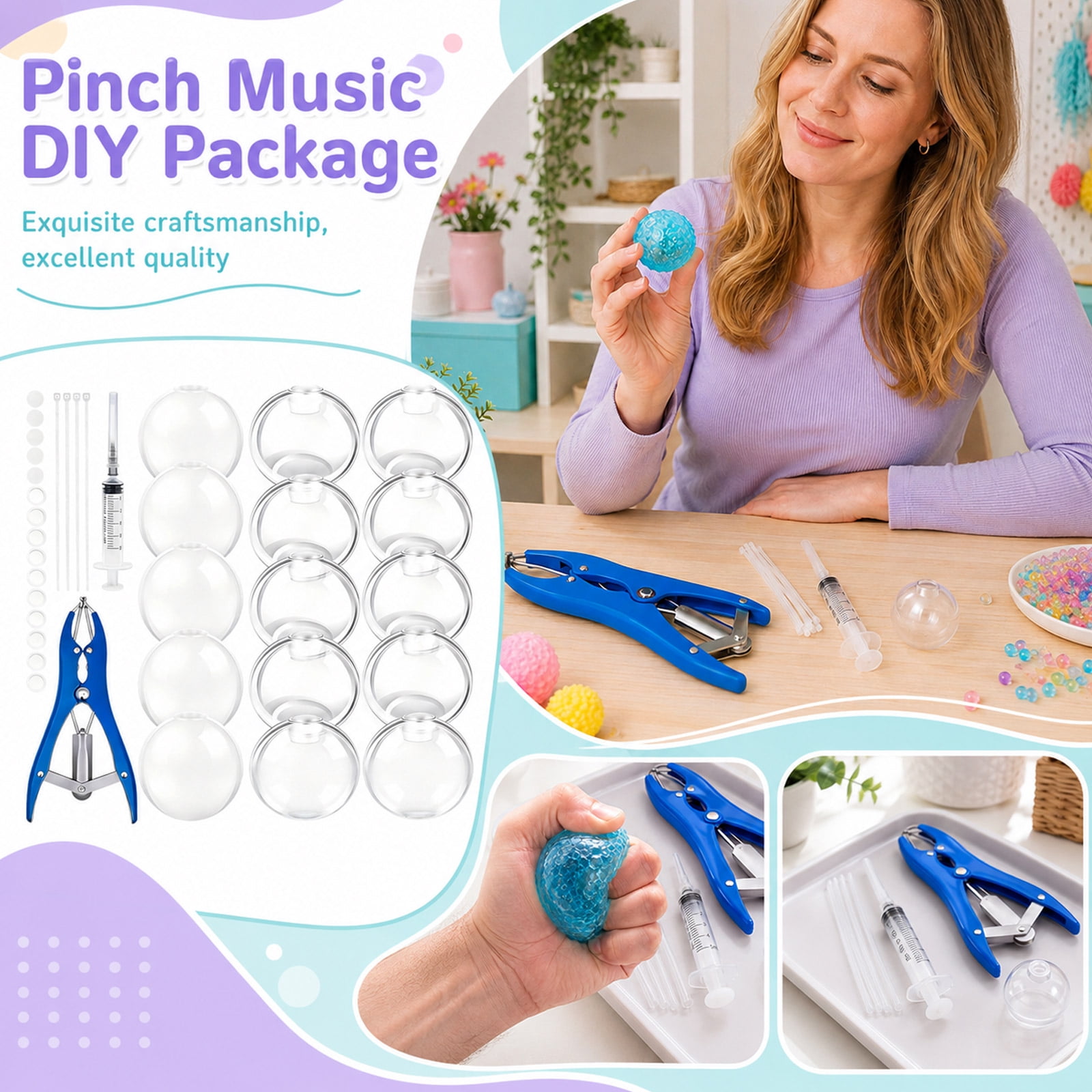DIY Stress Ball Making Kit-Easy DIY- 15 TPR Skins, Total of Various fillers, Create Anxiety Relief Toys, Handmade Squishy Stress Balls, Squishy Maker,Self-Care Gifts for Women( Style B)