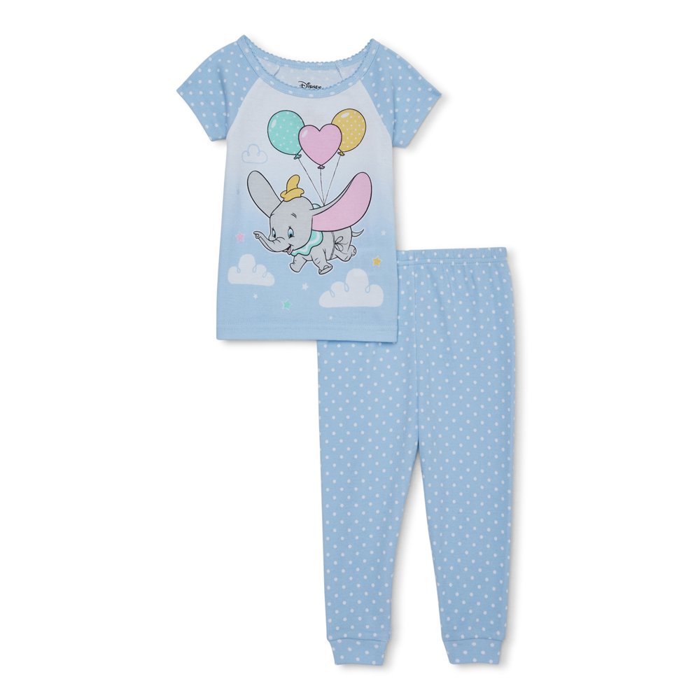 Dumbo Dumbo Baby Girls Snug Fit Cotton Short Sleeve Pajamas, 2pc Set