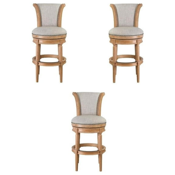 Home Square Wood Bar Height Swivel Barstool in Weathered Oak - Set of 3