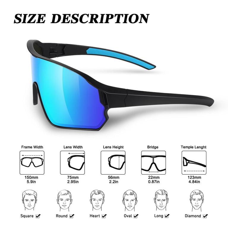 LINVO Polarized Sport Shield, Blue Mirrored Wraparound photo 6