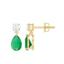 Rosec Jewels Pear Shape Emerald Teardrop Earrings with Moissanite for Women (AAA Quality), 10K Yellow Gold